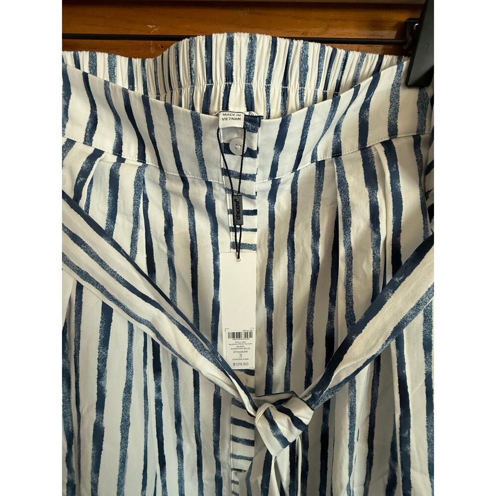 NWT Chico's Palermo Striped Tie-Front Midi Skirt Blue, 3 - Picture 11 of 14